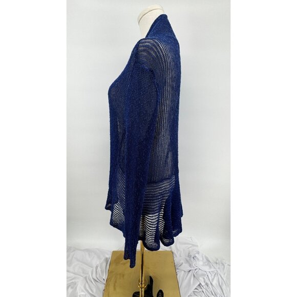 Eileen Fisher Open Knit Cardigan Sweater Blue Long Sleeve Lightweight L Large - Picture 4 of 9